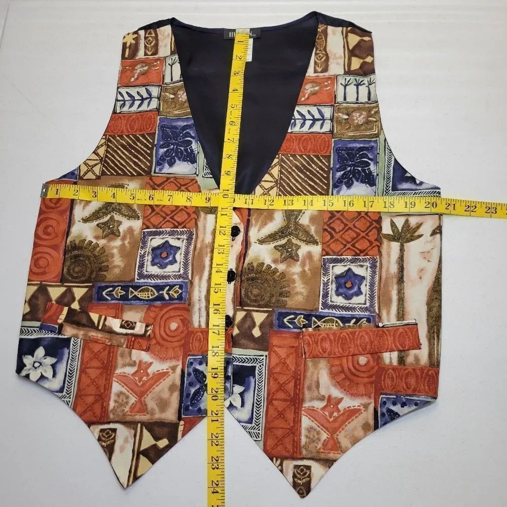 111 Main Vintage Tropical Patchwork Pattern Vest - Picture 10 of 10